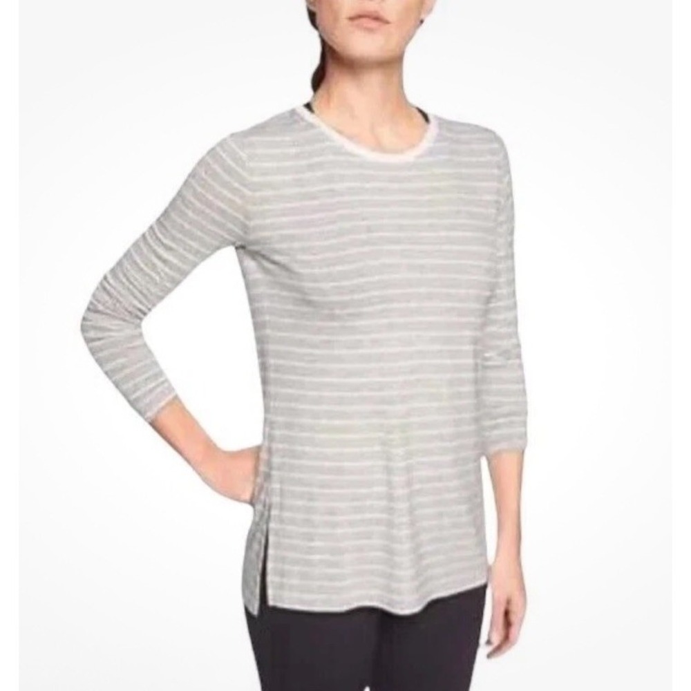 Athleta Gray Stripe‎ Threadlight Long Sleeve T-Shirt Women's XL Tunic Soft Top